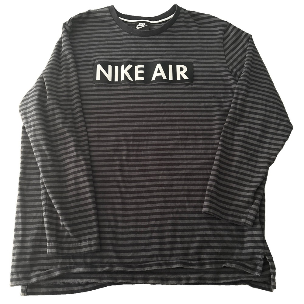 NIKE AIR Size XL Mens Striped Crew Neck Long sleeve shirt pullover gray black